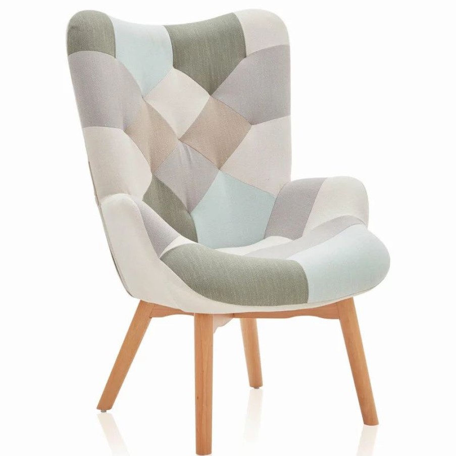 Chairs * | Belleze Paramount Accent Chair Multicolor Patchwork Linen Tufted Arm Chair, Patchwork A