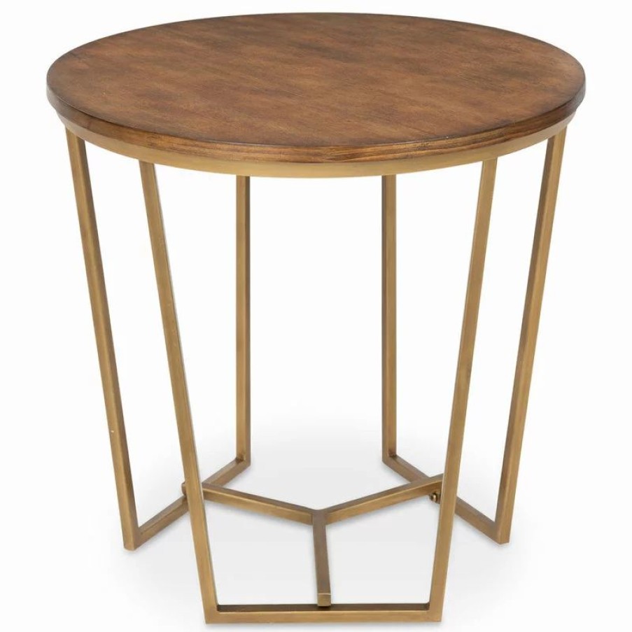 Coffee & Accent Tables * | Uniek Solvay Wood And Metal Side Table, Walnut Brown 23.75 23.75 23.25