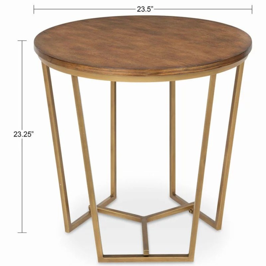 Coffee & Accent Tables * | Uniek Solvay Wood And Metal Side Table, Walnut Brown 23.75 23.75 23.25