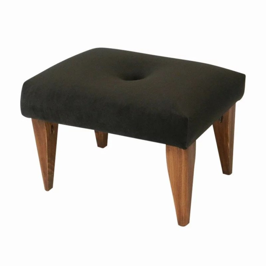 Footstools & Ottomans * | Concept Designs, Llc Tufted Suede Footstool, Black