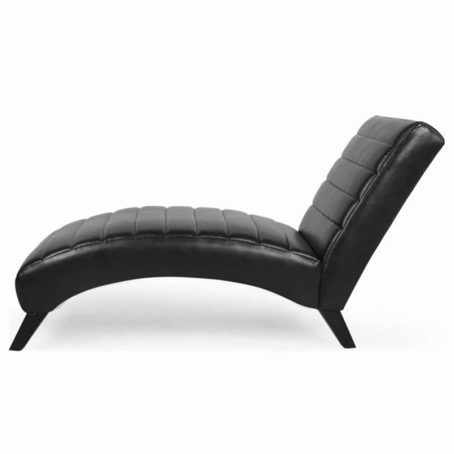 Chairs * | Gdfstudio Metter Contemporary Channel Stitch Chaise Lounge, Midnight/Dark Brown