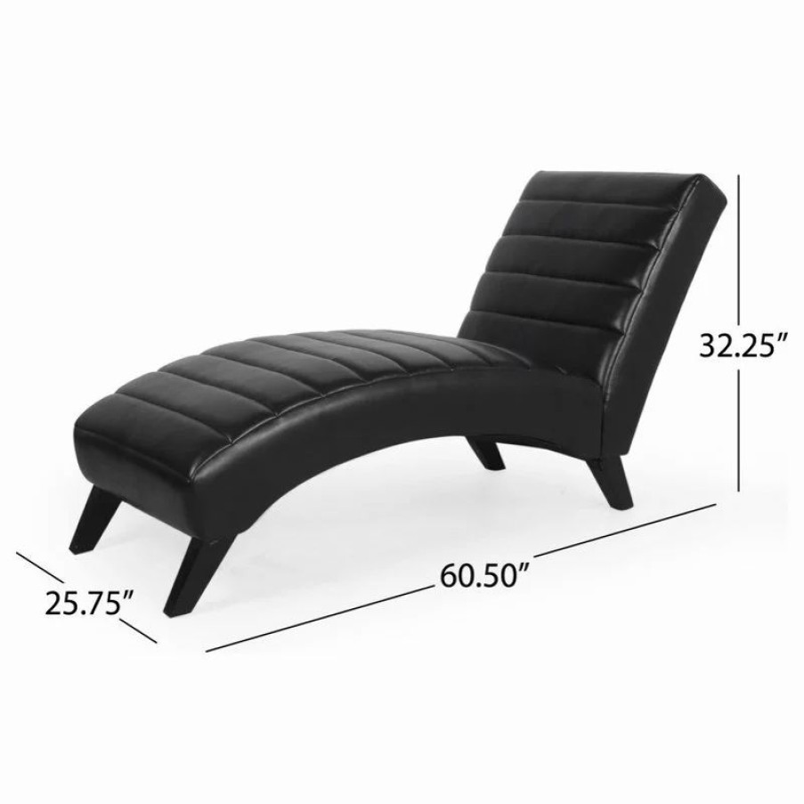 Chairs * | Gdfstudio Metter Contemporary Channel Stitch Chaise Lounge, Midnight/Dark Brown