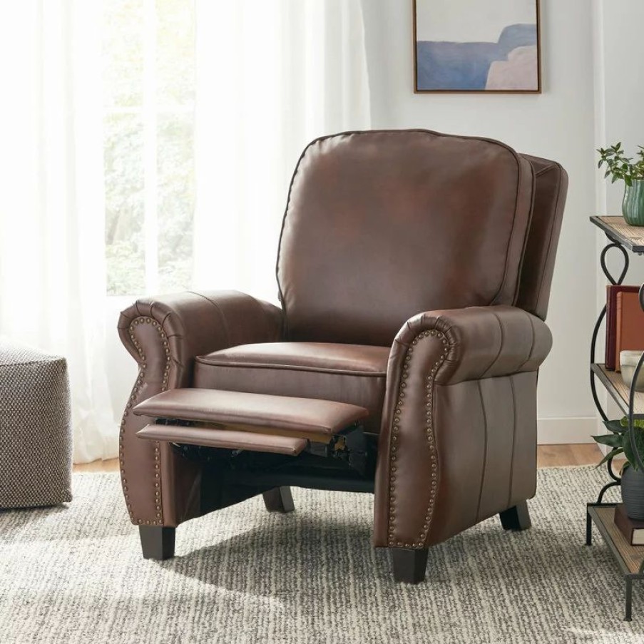 Chairs * | Gdfstudio Gdf Studio Jasmine 2-Tone Brown Faux Leather Puch Back Recliner