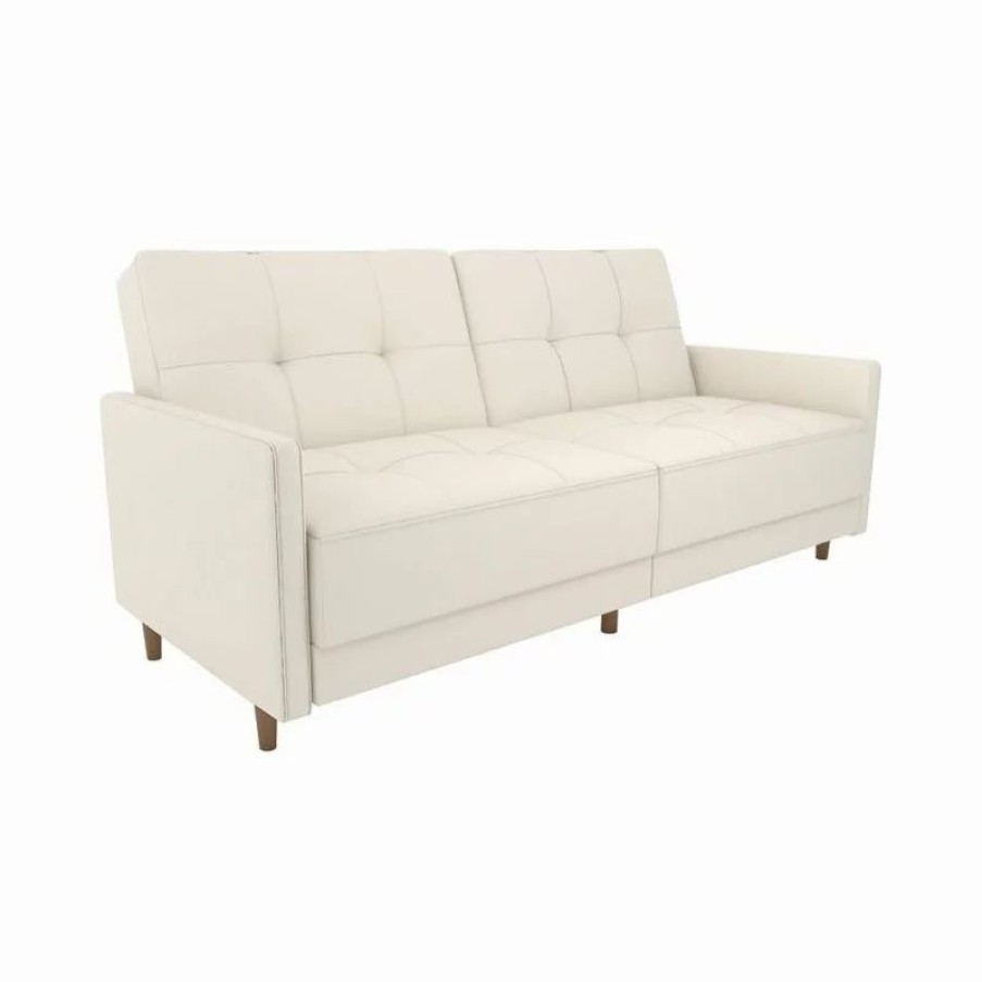 Sofas & Sectionals * | Dhp Andora Modern Coil Faux Leather Convertible Sleeper Sofa In White