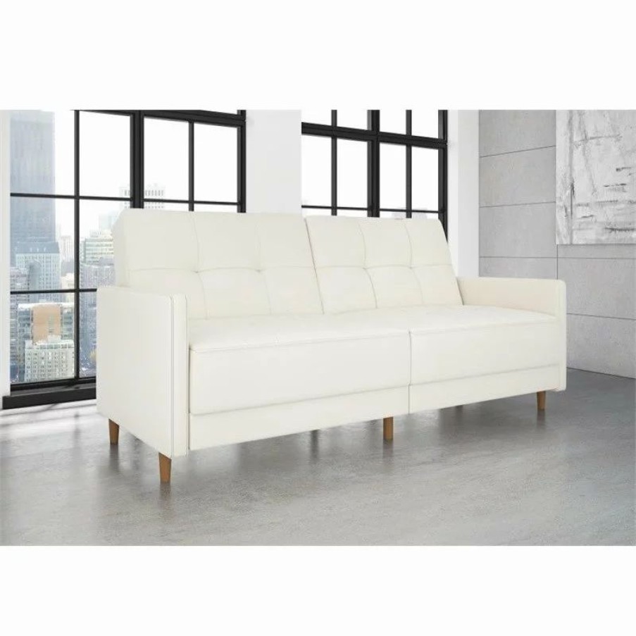 Sofas & Sectionals * | Dhp Andora Modern Coil Faux Leather Convertible Sleeper Sofa In White