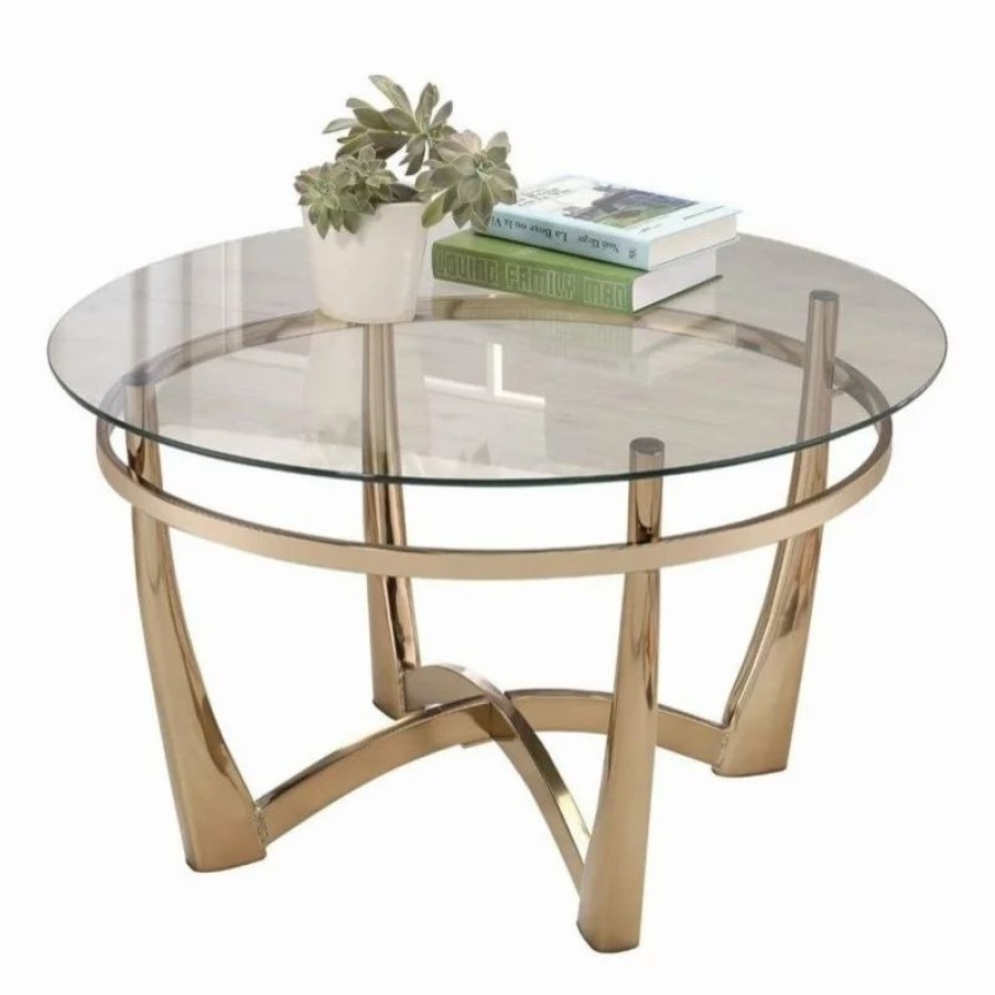 Coffee & Accent Tables * | Acme Furniture Acme Orlando Ii Round Glass Top Coffee Table In Champagne