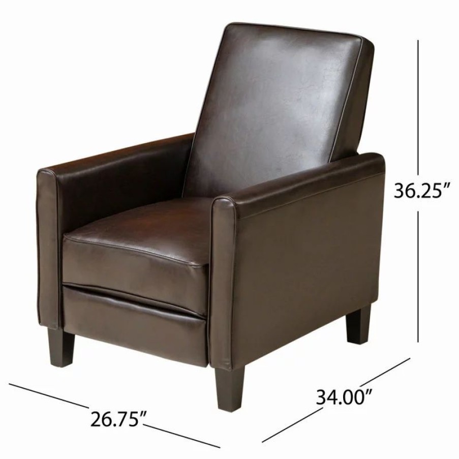 Chairs * | Gdfstudio Gdf Studio Hinus Indoor Upholstery Club Chair Recliner, Brown Leather