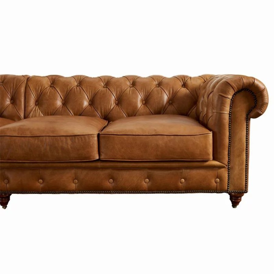 Sofas & Sectionals * | Crafters And Weavers Century Chesterfield Sofa Light Brown Leather 118