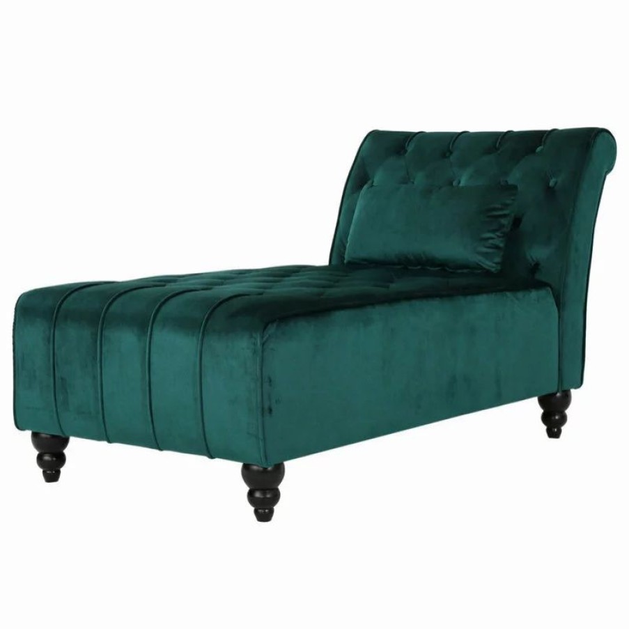 Chairs * | Gdfstudio Gdf Studio Rafaela Tufted New Velvet Chaise Lounge, Teal