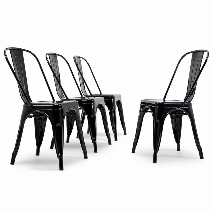 Chairs * | Belleze Trattoria Dining Chair, Metal, Stackable, Set Of 4, Black