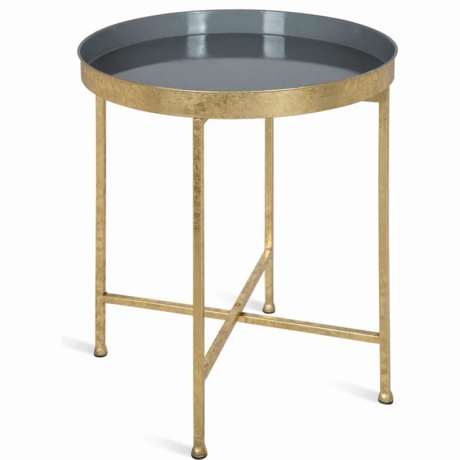 Coffee & Accent Tables * | Uniek Celia Round Metal Side Table, Gold Gray