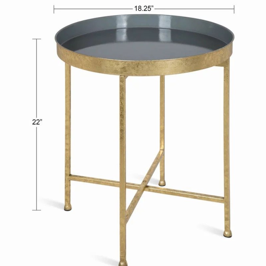 Coffee & Accent Tables * | Uniek Celia Round Metal Side Table, Gold Gray