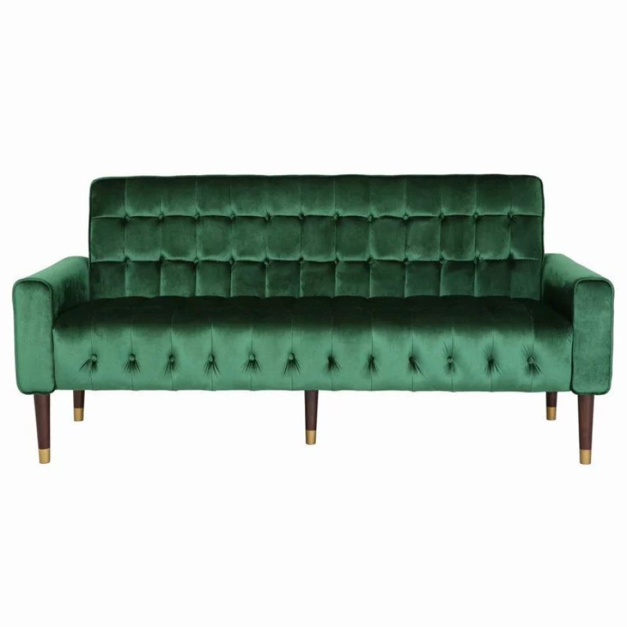 Sofas & Sectionals * | Gdfstudio Adan Tufted Velvet Sofa With Gold Tipped Tapered Legs, Emerald, Gold Finish