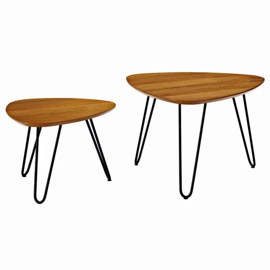 Coffee & Accent Tables * | Walker Edison Hairpin Leg Wood Nesting Coffee Table Set, Walnut