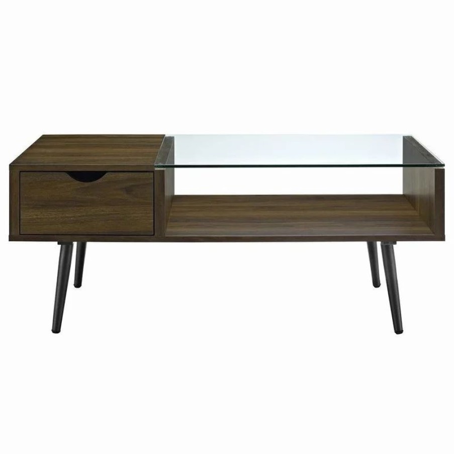 Coffee & Accent Tables * | Walker Edison 42 Wood And Glass Coffee Table, Dark Walnut