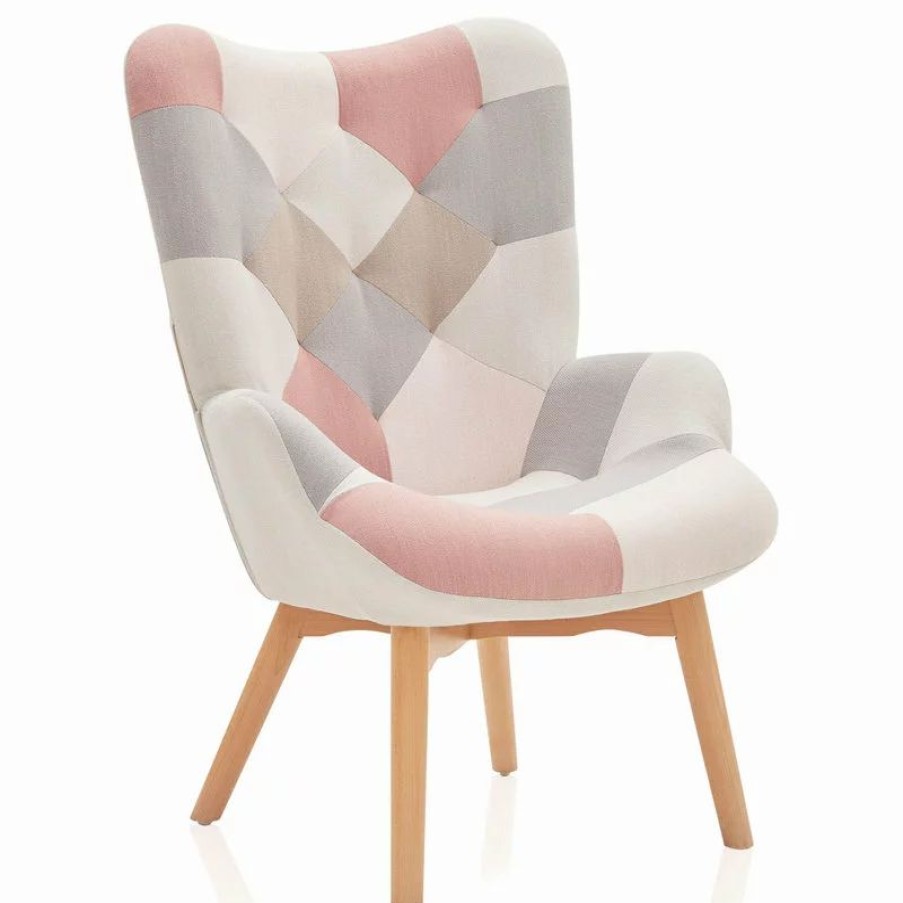 Chairs * | Belleze Paramount Accent Chair Multicolor Patchwork Linen Tufted Arm Chair, Patchwork B