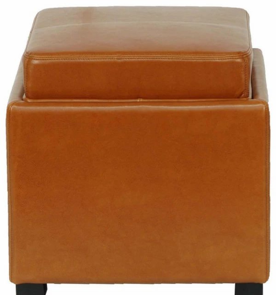 Footstools & Ottomans * | Safavieh Bobbi Tray Storage Ottoman, Saddle