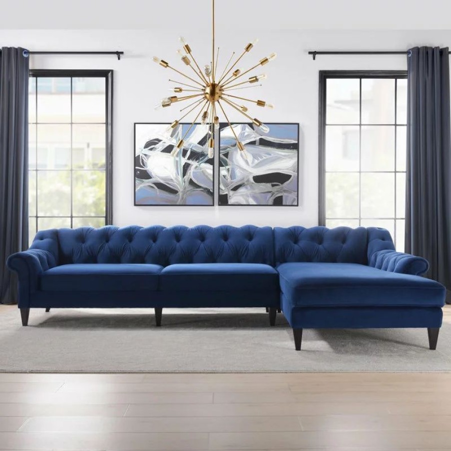 Sofas & Sectionals * | Jennifer Taylor Home Alexandra 132 Chesterfield Tufted Sectional, Right Facing, Navy Blue