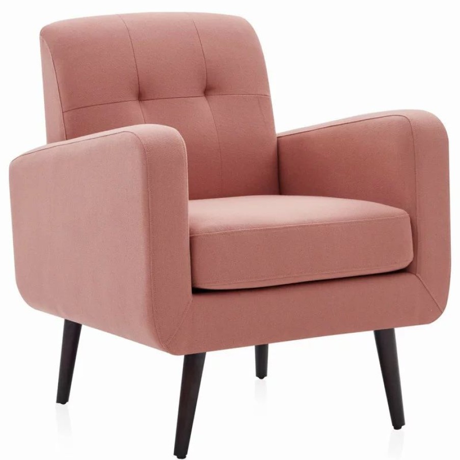 Chairs * | Belleze Hasting Arm Accent Chair Comfy Fabric Upholstered Tufted Single Sofa, Brick