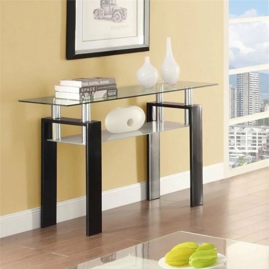 Console Tables * | Bowery Hill Glass Top Console Table In Black