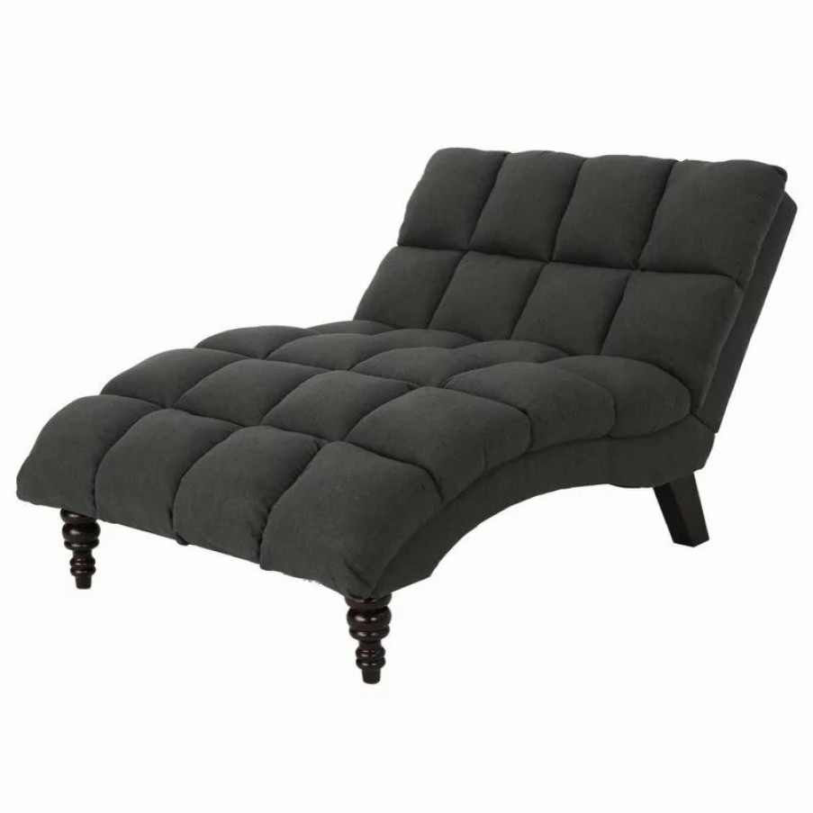 Chairs * | Gdfstudio Olympia Traditional Tufted Fabric Double Chaise, Dark Gray/Dark Espresso