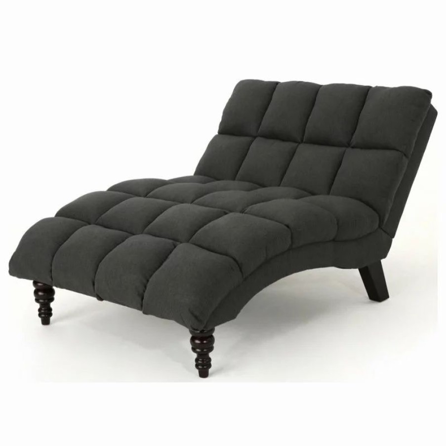 Chairs * | Gdfstudio Olympia Traditional Tufted Fabric Double Chaise, Dark Gray/Dark Espresso