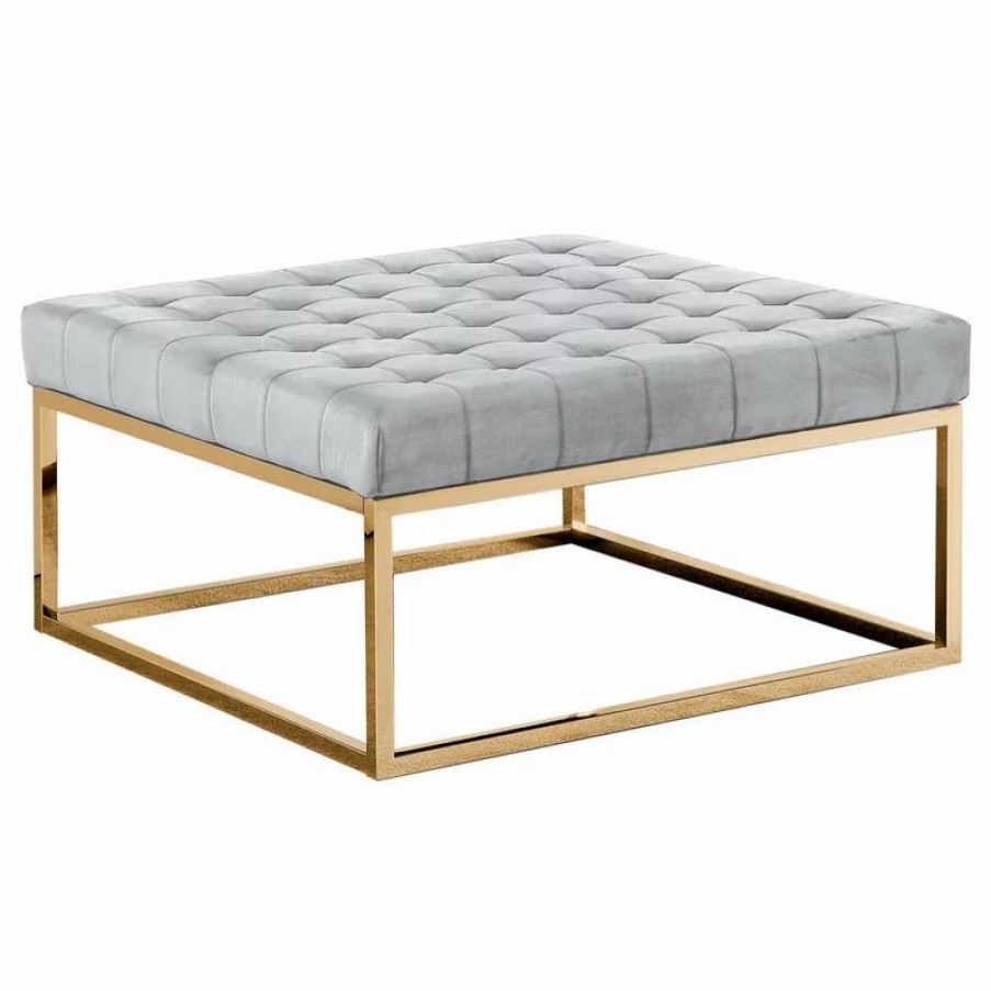 Coffee & Accent Tables * | Best Master Furniture Upholstered Square Ottoman Coffee Table With Gold Base, E38, Gray