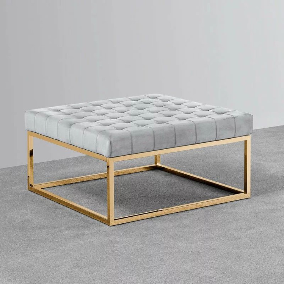 Coffee & Accent Tables * | Best Master Furniture Upholstered Square Ottoman Coffee Table With Gold Base, E38, Gray