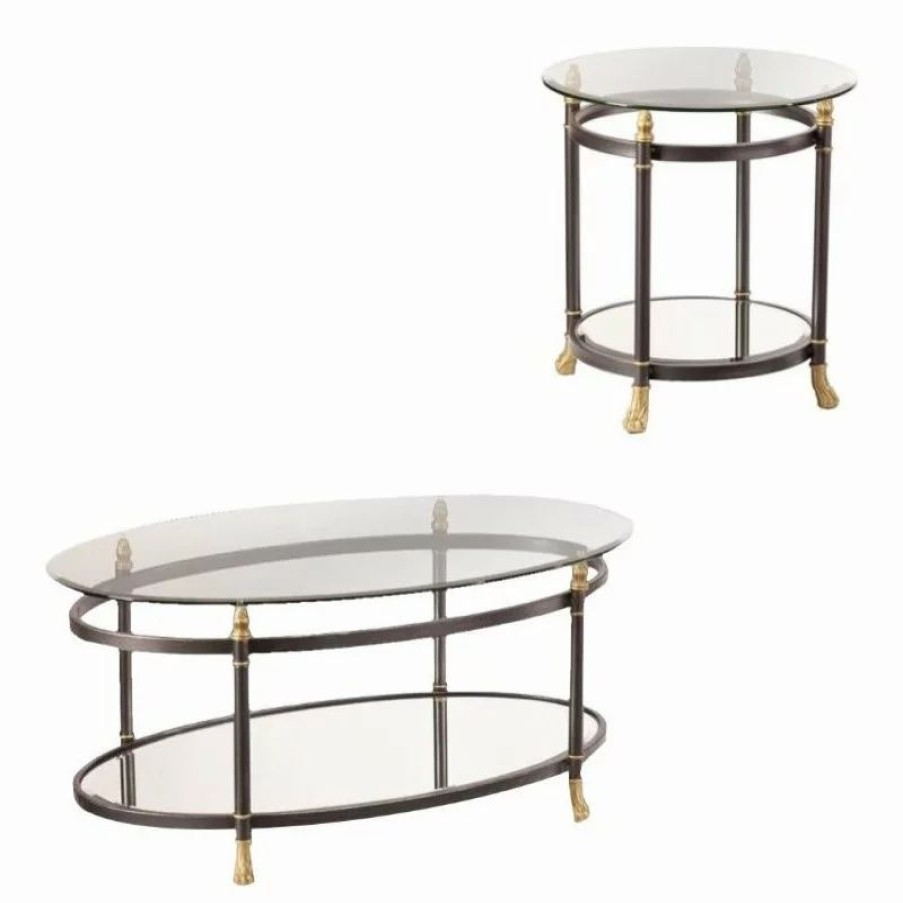 Coffee & Accent Tables * | Sei Furniture Allesandro 2 Piece Oval Glass Coffee Table And Round Glass End Table Set In Gold