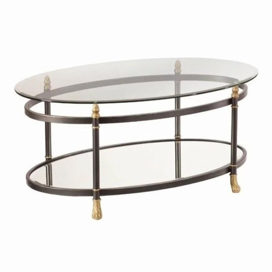 Coffee & Accent Tables * | Sei Furniture Allesandro 2 Piece Oval Glass Coffee Table And Round Glass End Table Set In Gold