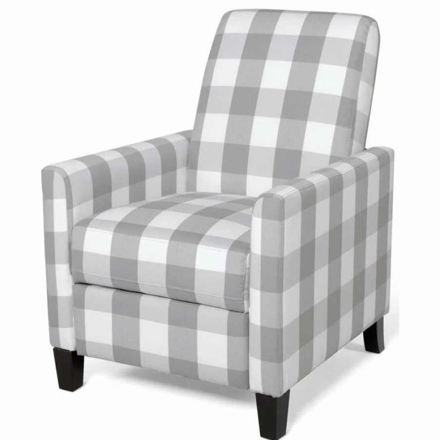 Chairs * | Gdfstudio Bellagio Contemporary Fabric Upholstered Push Back Recliner, Gray Checkerboard/E