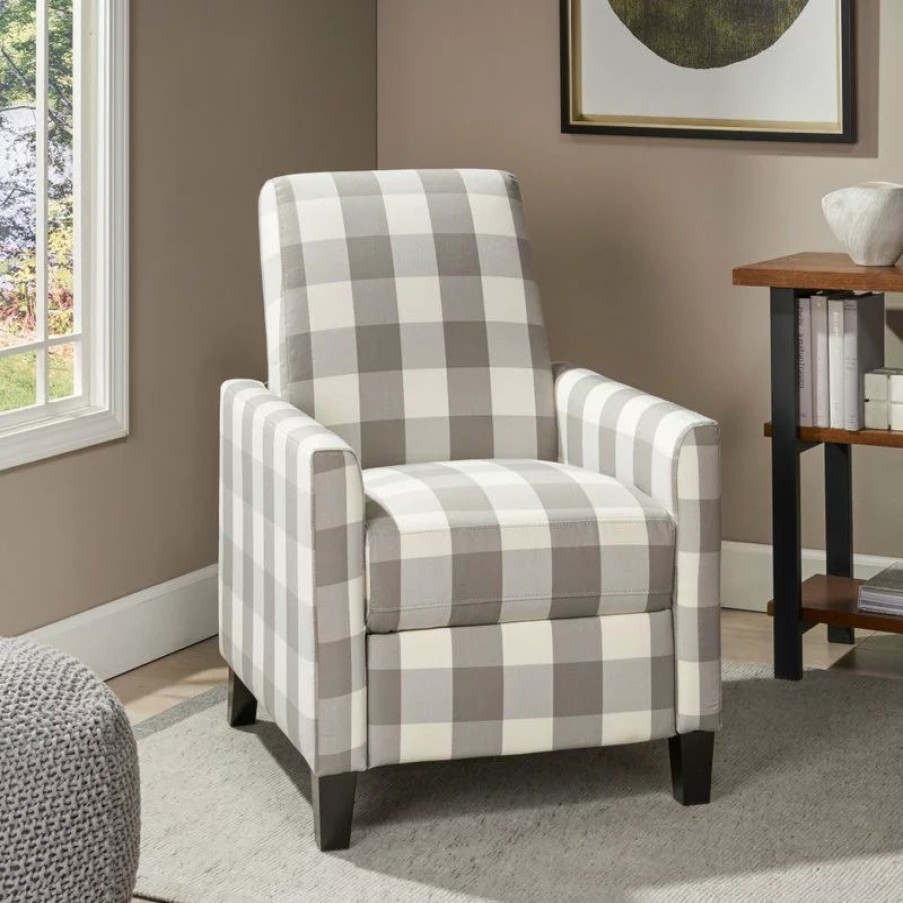 Chairs * | Gdfstudio Bellagio Contemporary Fabric Upholstered Push Back Recliner, Gray Checkerboard/E