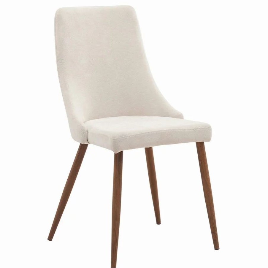 Chairs * | Whi Mid Century Fabric Side Chair (Set Of 2)- Beige, Beige/Walnut