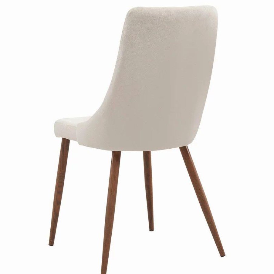 Chairs * | Whi Mid Century Fabric Side Chair (Set Of 2)- Beige, Beige/Walnut