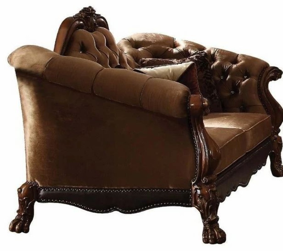 Sofas & Sectionals * | Acme Furniture Acme Loveseat With 5 Pillow In Golden Brown Velvet And Cherry Oak 52096