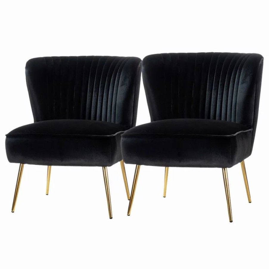 Chairs * | Karat Home Upholstered Side Chair, Set Of 2, Black