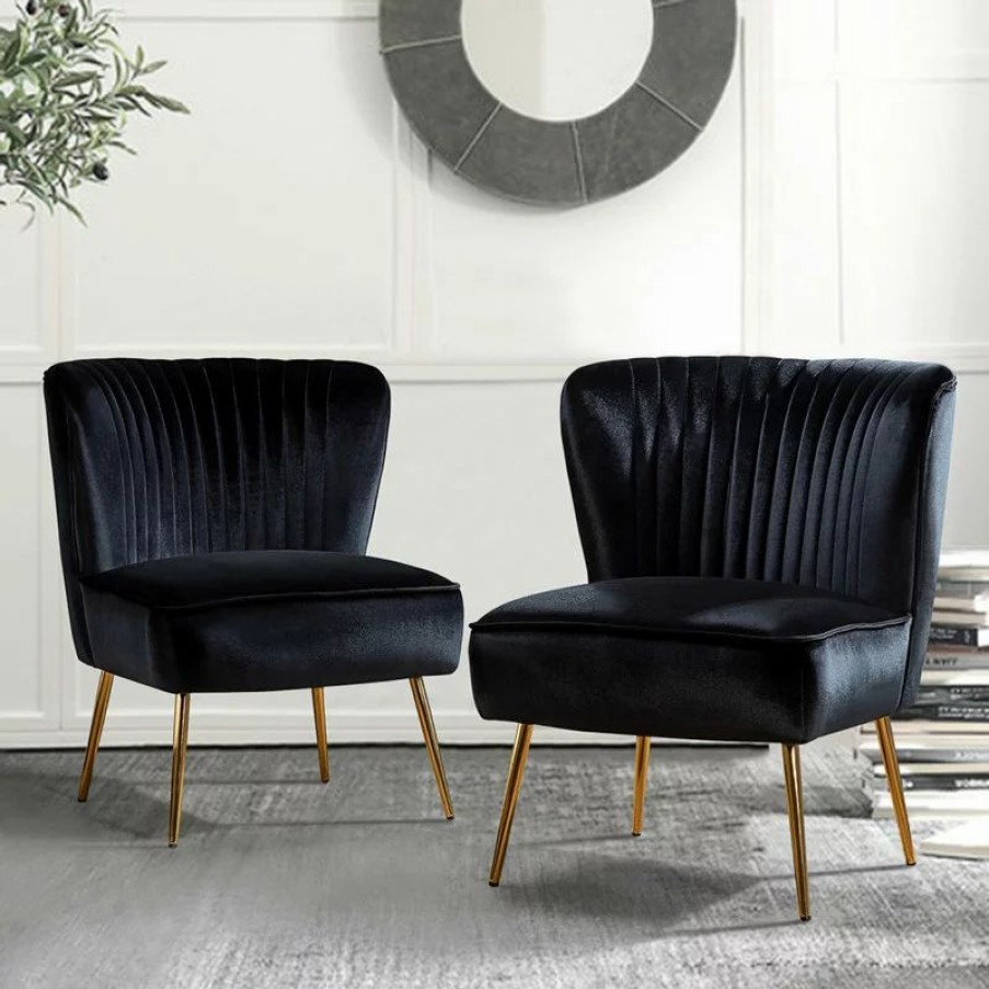 Chairs * | Karat Home Upholstered Side Chair, Set Of 2, Black