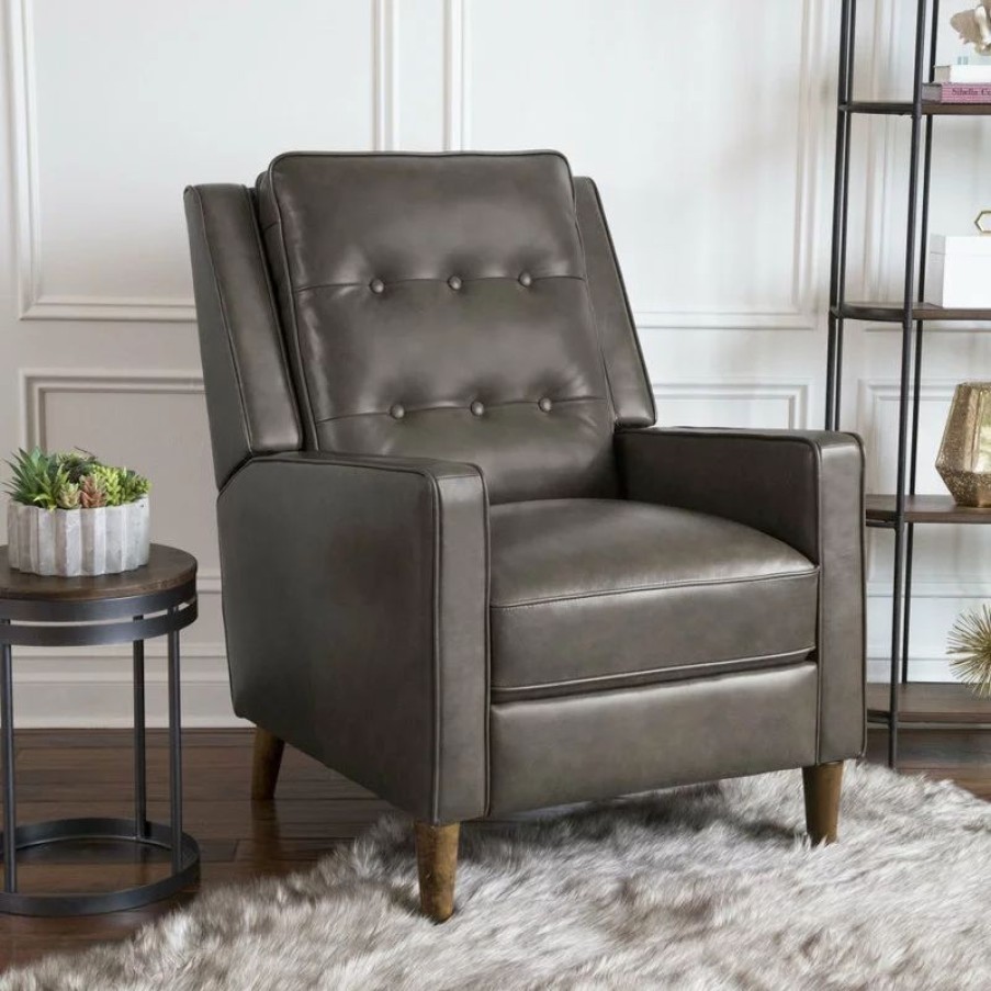 Chairs * | Abbyson Living Hammond Mid-Century Leather Pushback Recliner, Gray