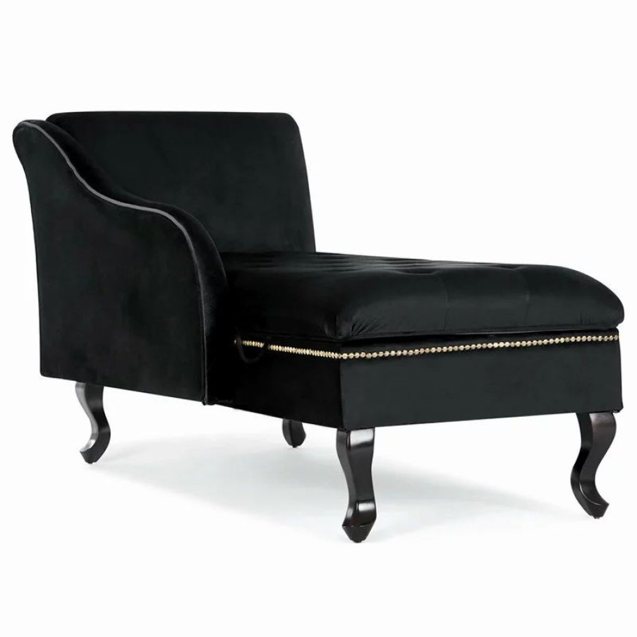 Chairs * | Belleze Nailhead Trim Velveteen Button-Tufted Storage Chaise, Black