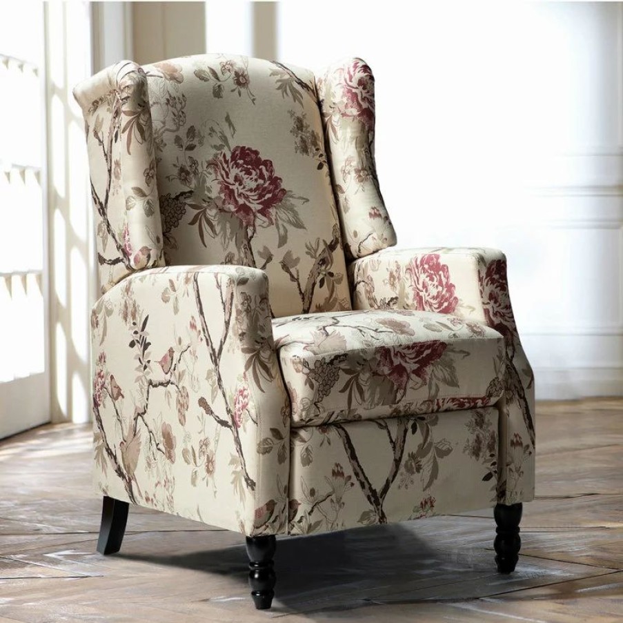 Chairs * | Karat Home Upholstered Manual Recliner With Wingback, Bird