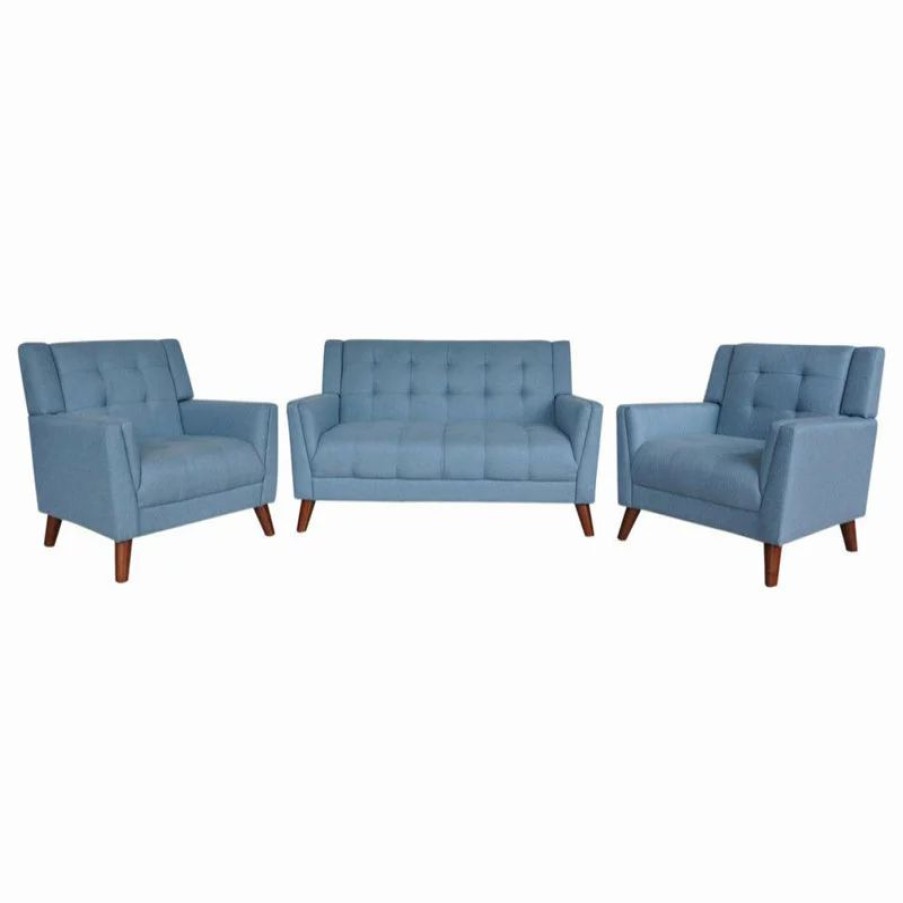 Sofas & Sectionals * | Gdfstudio Gdf Studio Evelyn Mid Century Modern Fabric Arm Chair And Loveseat Set, Blue/Wal