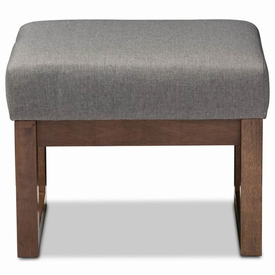 Footstools & Ottomans * | Baxton Studio Yashiya Retro Fabric Upholstered Ottoman Stool, Gray