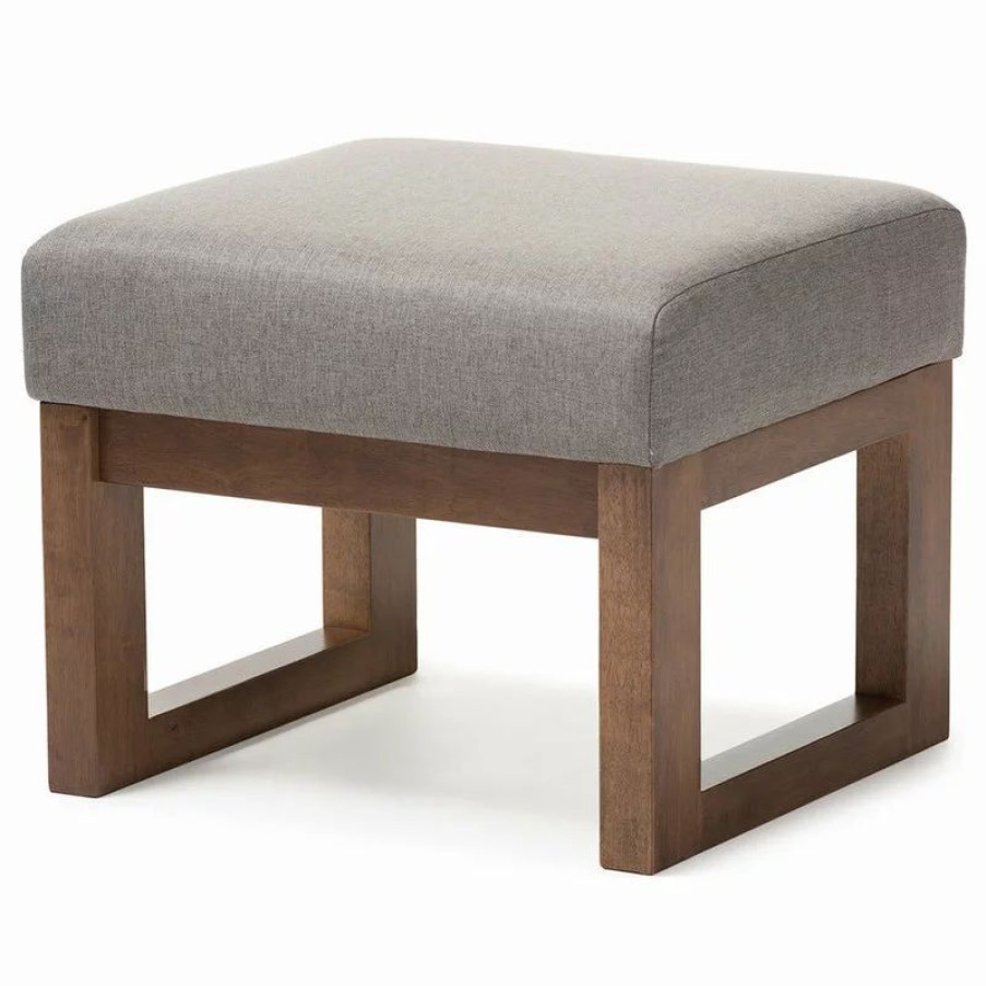 Footstools & Ottomans * | Baxton Studio Yashiya Retro Fabric Upholstered Ottoman Stool, Gray