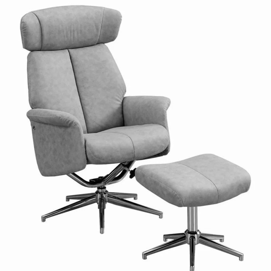 Chairs * | Monarch Accent Chair Set Of 2 Recliner Swivel Ottoman Bedroom Fabric Grey