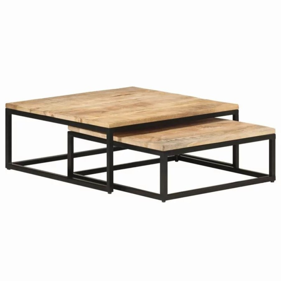 Coffee & Accent Tables * | Vida Xl International B.V. Vidaxl 2X Solid Mango Wood Nesting Coffee Table Side End Accent Couch Table