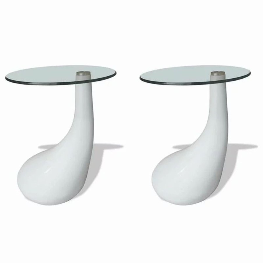 Coffee & Accent Tables * | Vida Xl International B.V. Vidaxl 2X Coffee Tables With Round Glass Top Accent Table High Gloss White