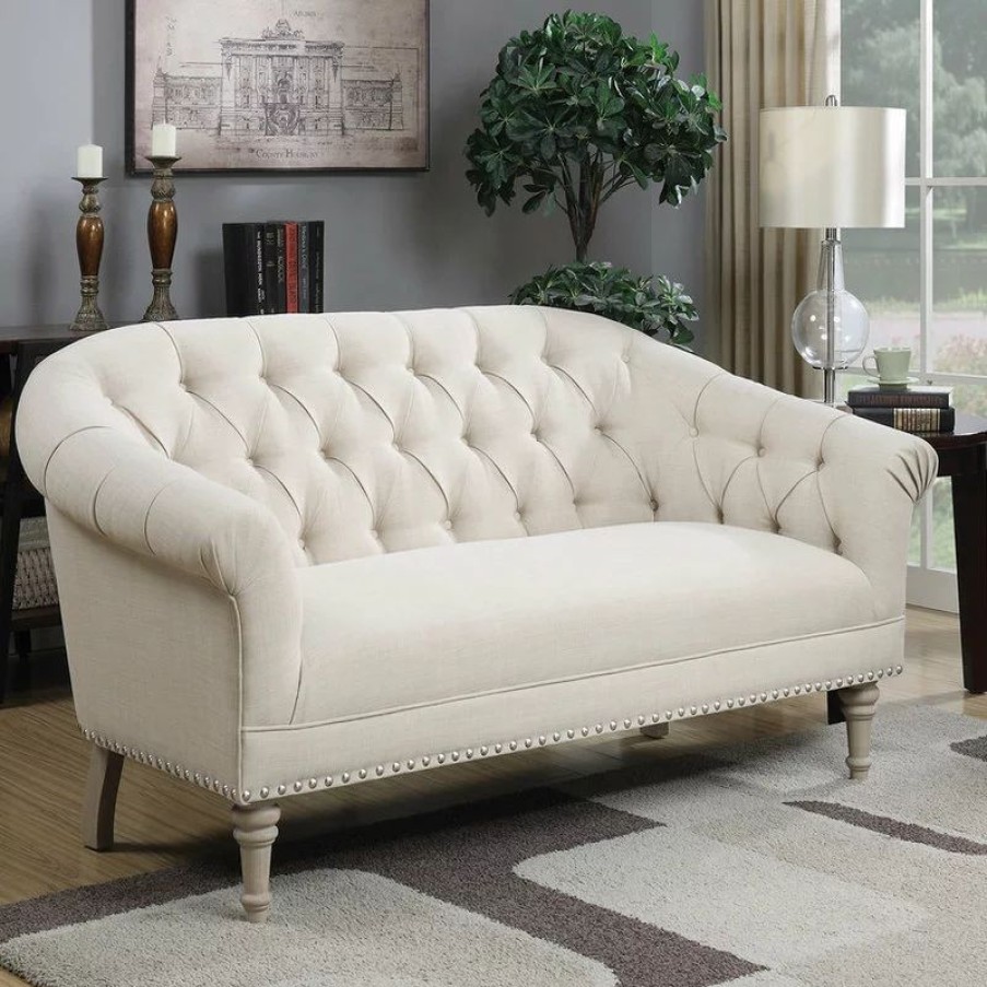 Sofas & Sectionals * | Coaster Home Furnishings Coaster Accent Seating Traditional Settee With Tufting And Pleated Roll Arms