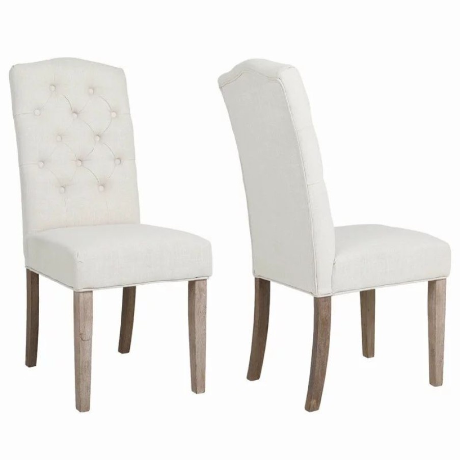 Chairs * | Btexpert French High Back Tufted Upholstered Dining Chair, Set Of 2 Ivory Beige