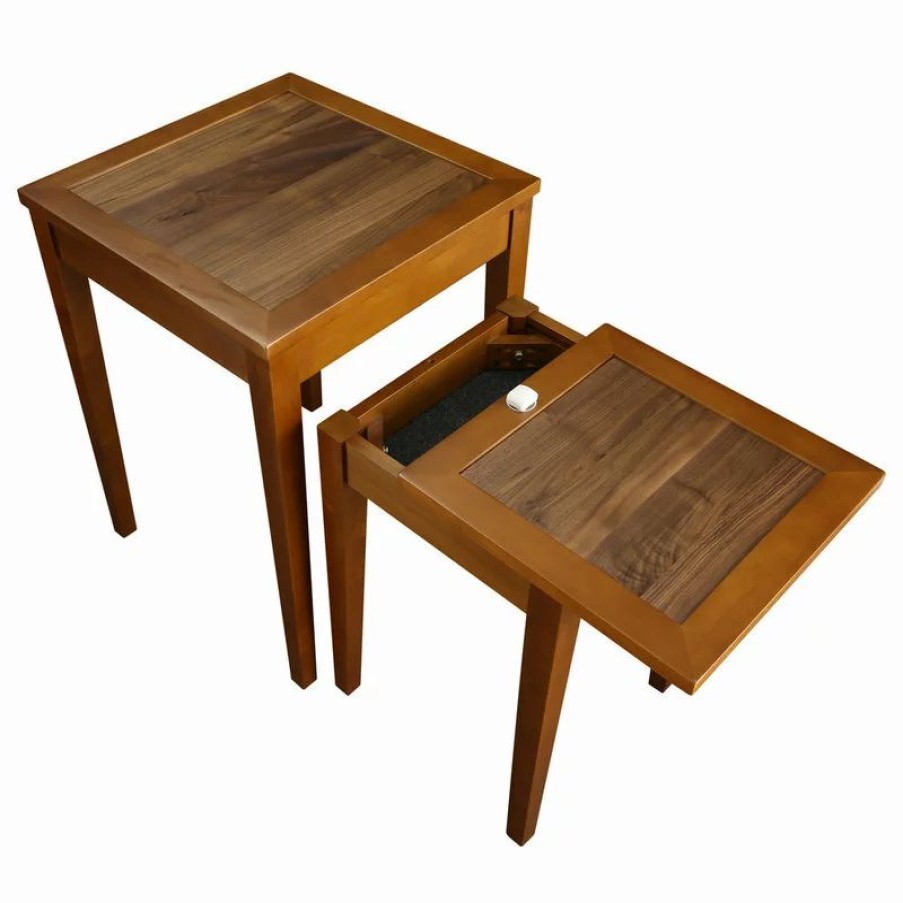 Coffee & Accent Tables * | Yu Shan Lincoln Nesting End Tables With Concealed Compartment, Solid American Walnut Top