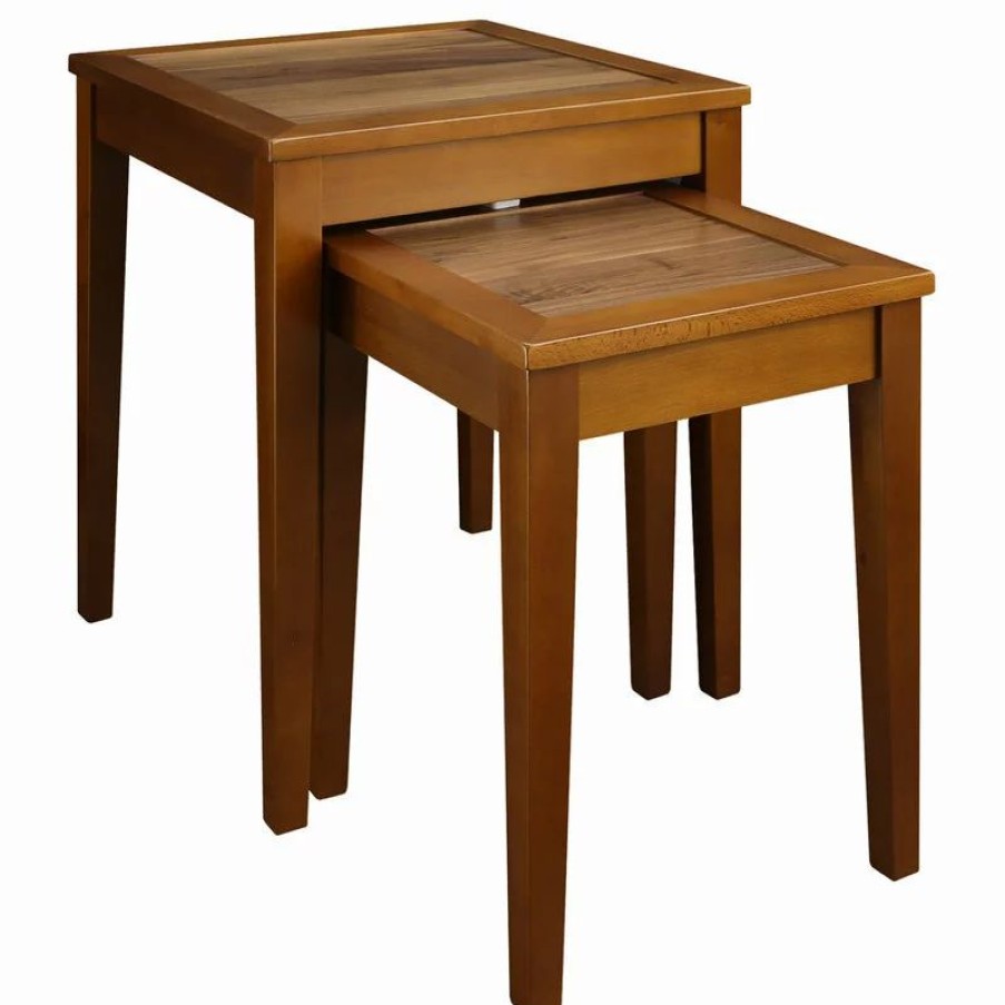 Coffee & Accent Tables * | Yu Shan Lincoln Nesting End Tables With Concealed Compartment, Solid American Walnut Top